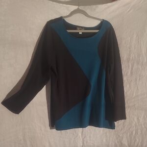 Bob Mackie Teal and Black Long Sleeve Top